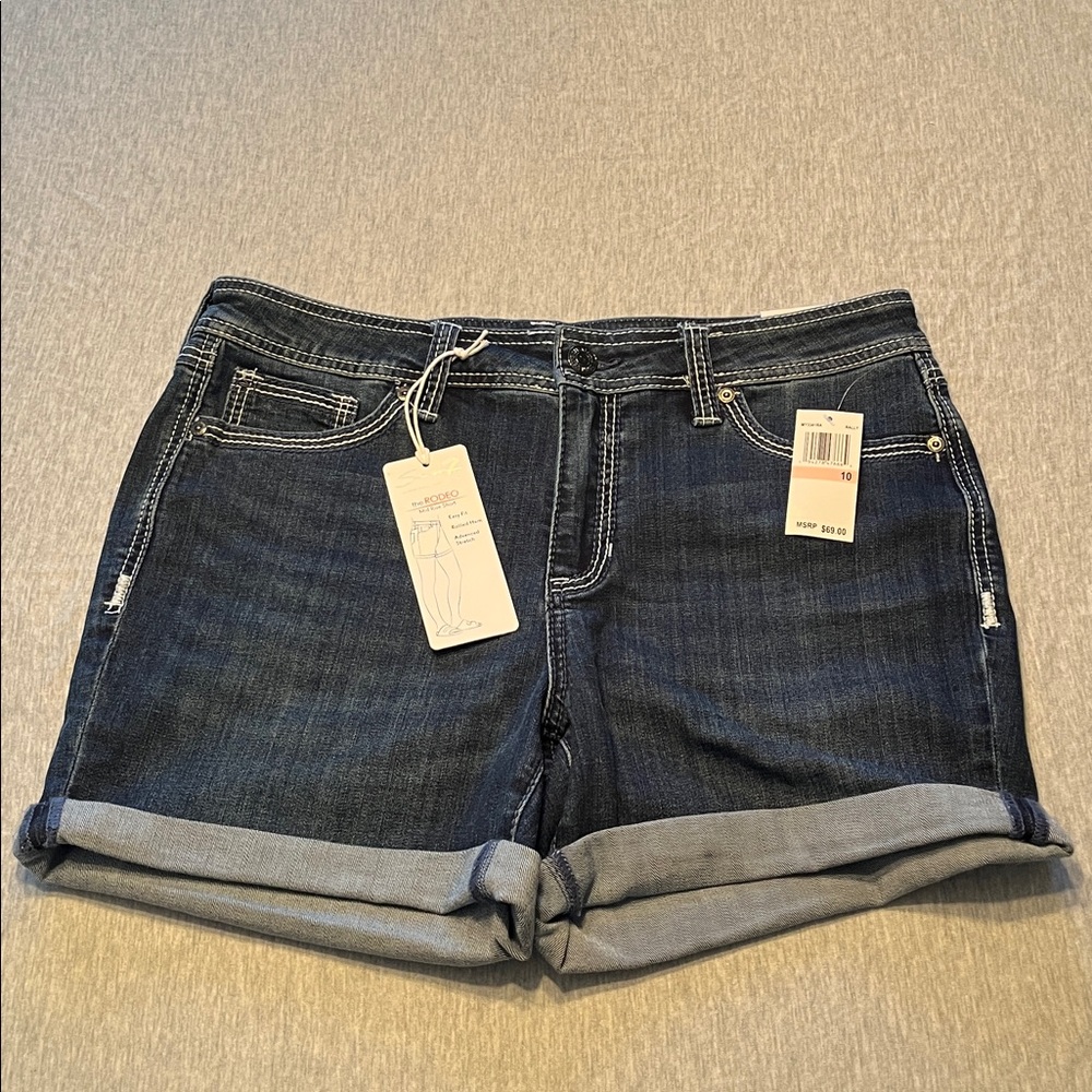 Seven7 The Rodeo Mid Rise Rolled Hem Denim Shorts NWT